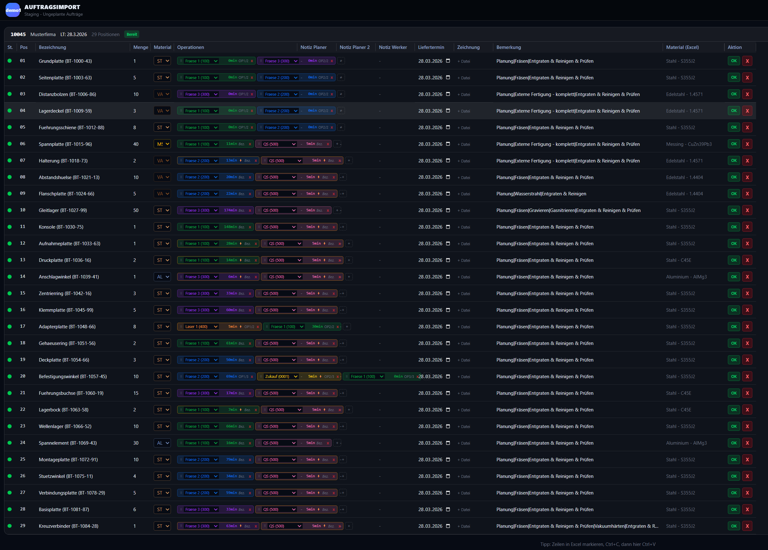GanttWork Auftragsimport - Excel Copy&Paste mit automatischer Spaltenerkennung