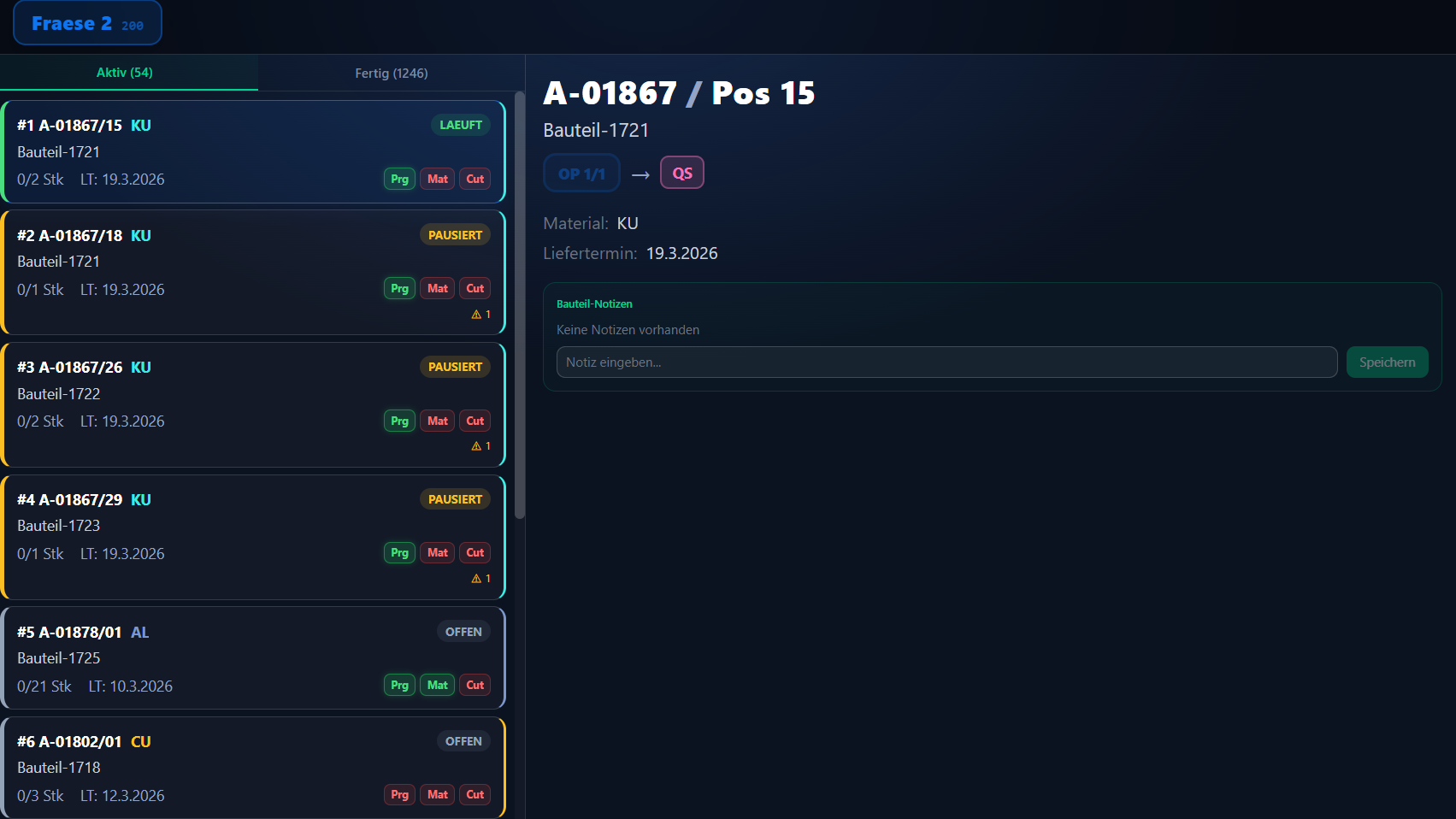 Werker-Terminal Auftragsliste mit Status